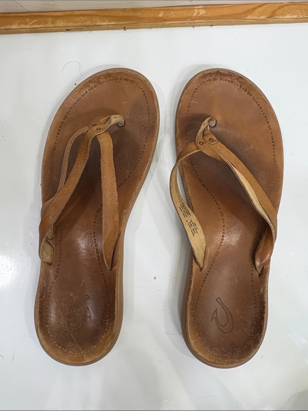 OluKai Brown Leather Women's Flip Flop Sandals - Picture 4 of 6